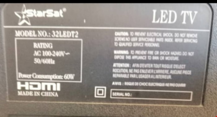 کنترل شرکتی تلویزیون و ال ای دی استارست STAR SAT 32LED T2